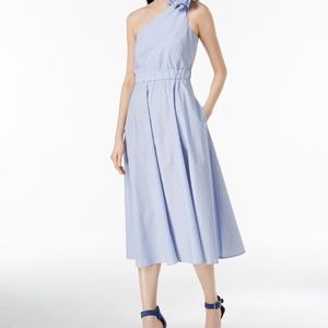 Blue and white pinstriped one shoulder Calvin Klein Dress size 10